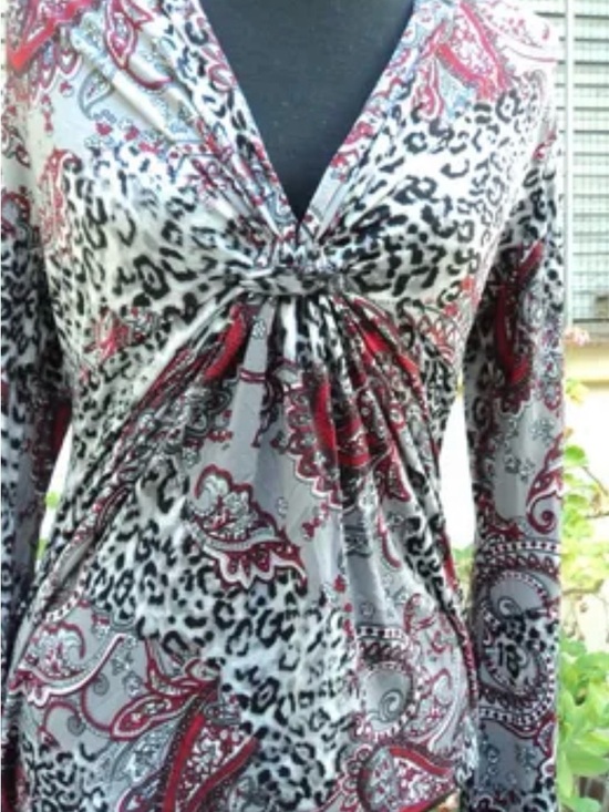 Bisou Bisou Tops - Bisou Bisou Gray and Red Paisley Blouse